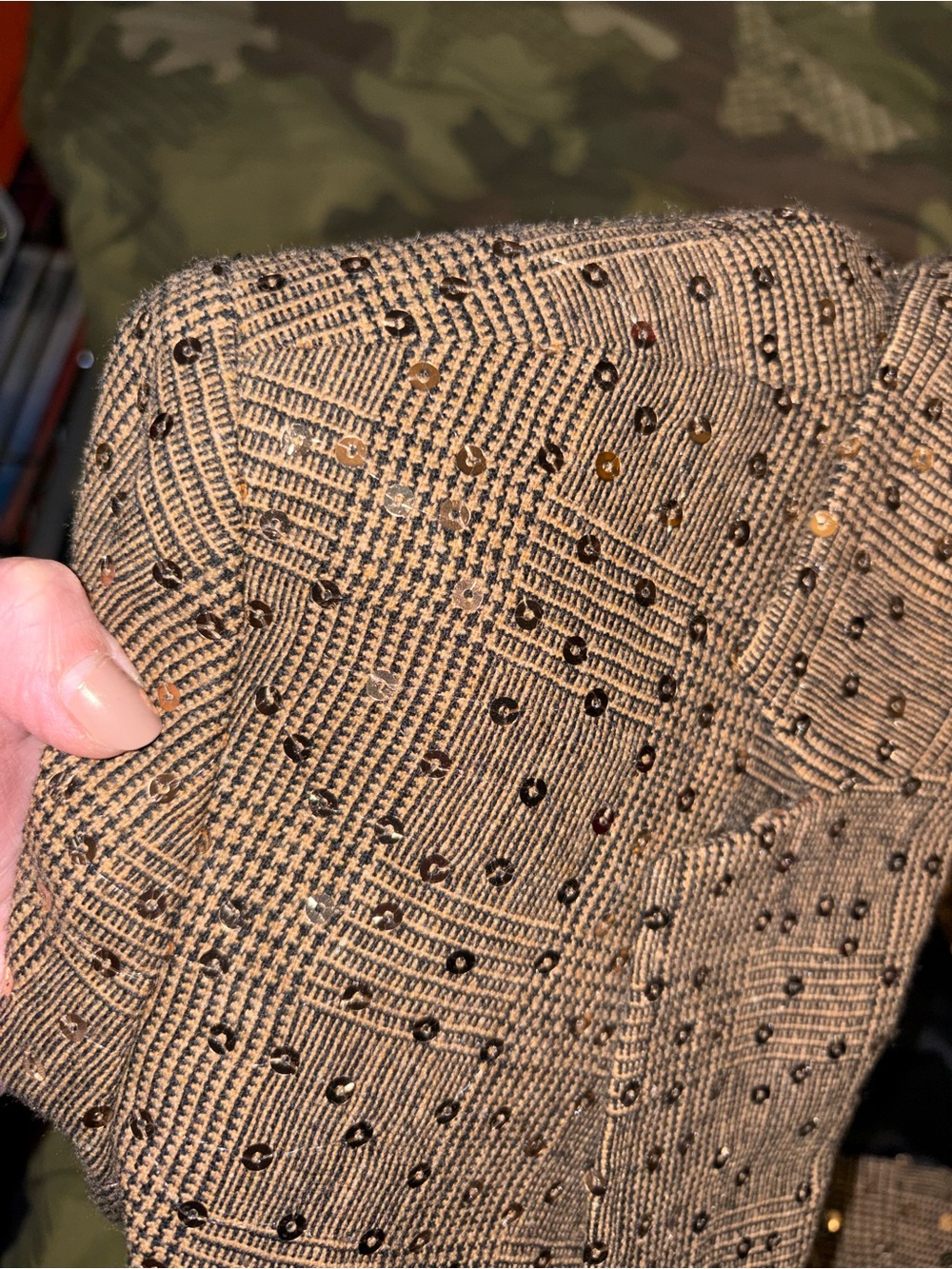 DKNY Brown Plaid Sequin Blazer - Picture 6 of 12